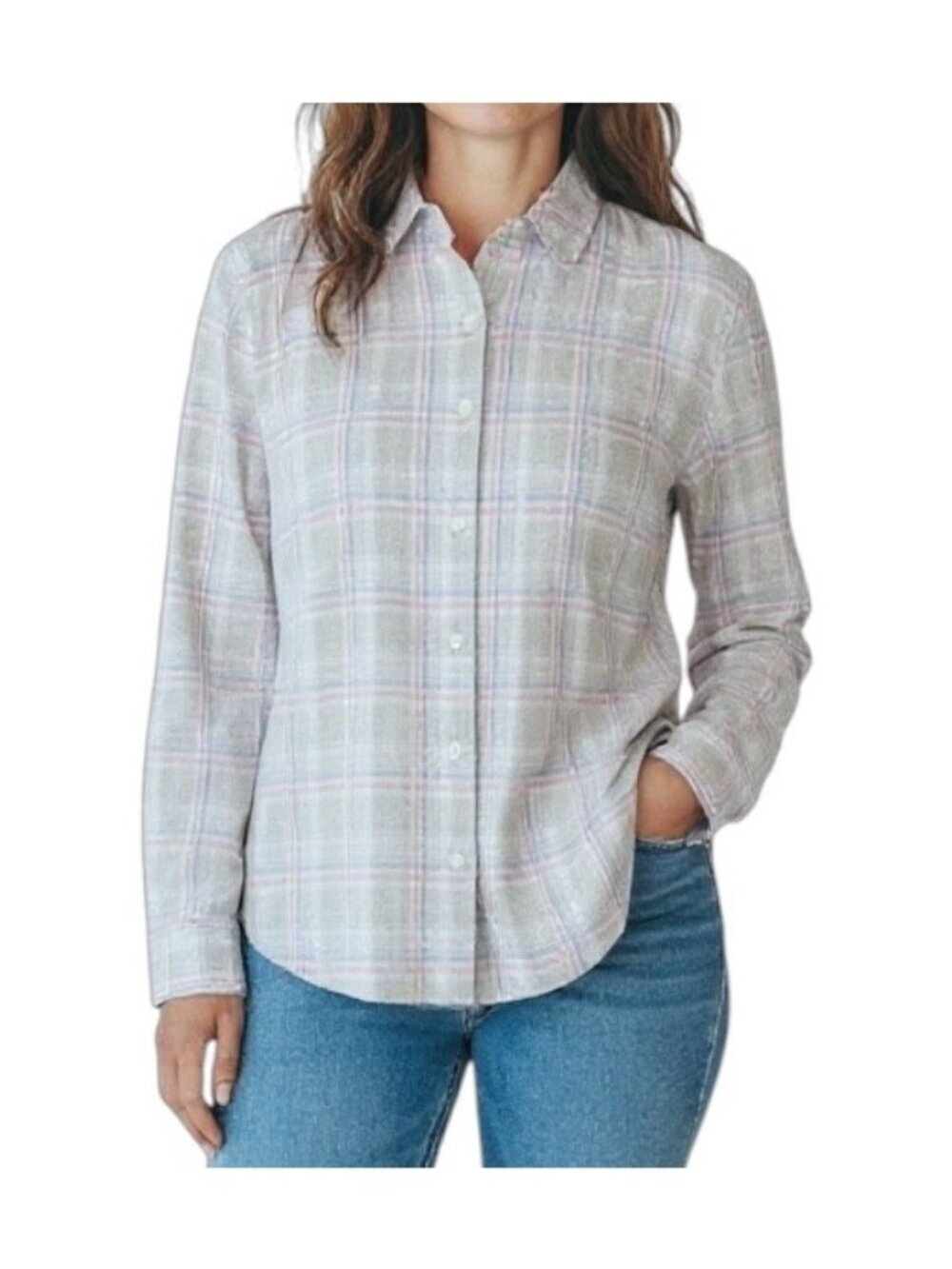 UNTUCKIT Womens Chasseles Button Up Blouse~Various~Grey Pink Purple Plaid L6 26